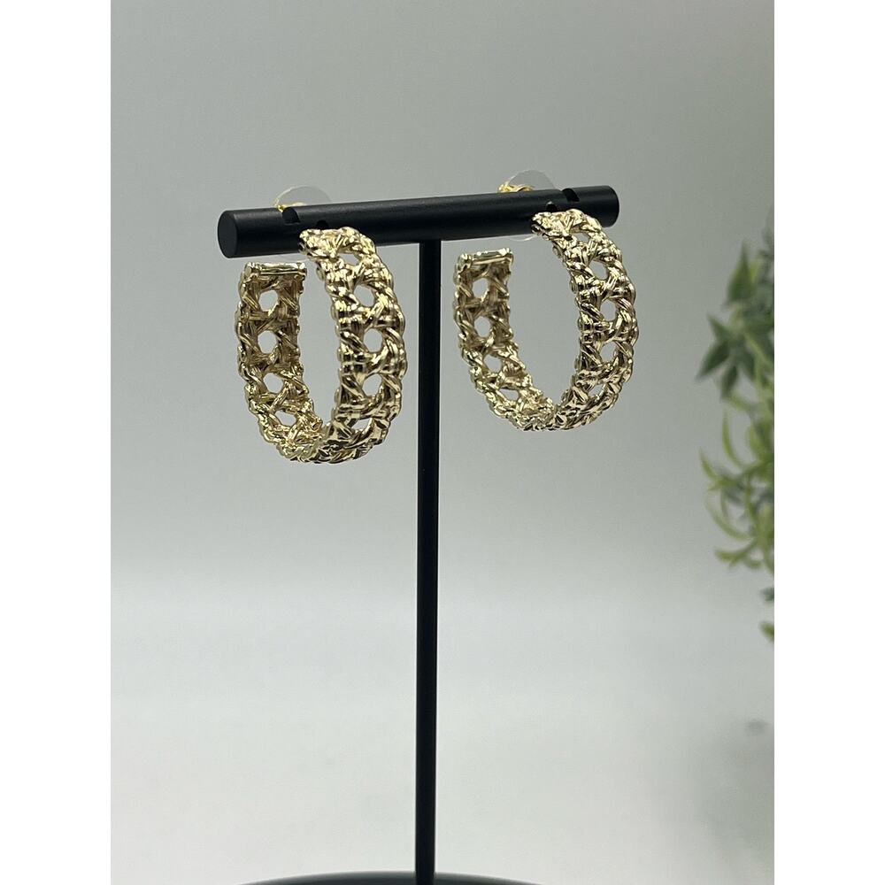 Kendra Scott‎ NATALIE Gold Plated Rattan Open Woven Looking Hoop Earrings